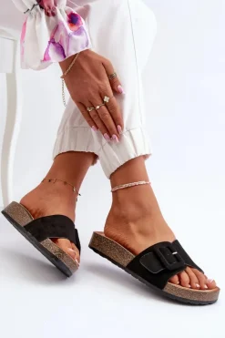 Boto Klapki Na Platformie|Klapki Damskie Klasyczne*Klapki Damskie Z Klamrą Eko Zamszowe Czarne Laeltia