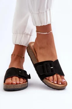 Boto Klapki Na Platformie|Klapki Damskie Klasyczne*Klapki Damskie Z Klamrą Eko Zamszowe Czarne Laeltia