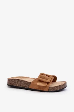 Best Boto Klapki Damskie Z Klamrą Eko Zamszowe Camel Laeltia
