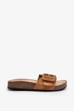 Best Boto Klapki Damskie Z Klamrą Eko Zamszowe Camel Laeltia