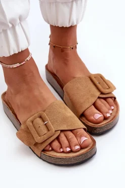 Best Boto Klapki Damskie Z Klamrą Eko Zamszowe Camel Laeltia