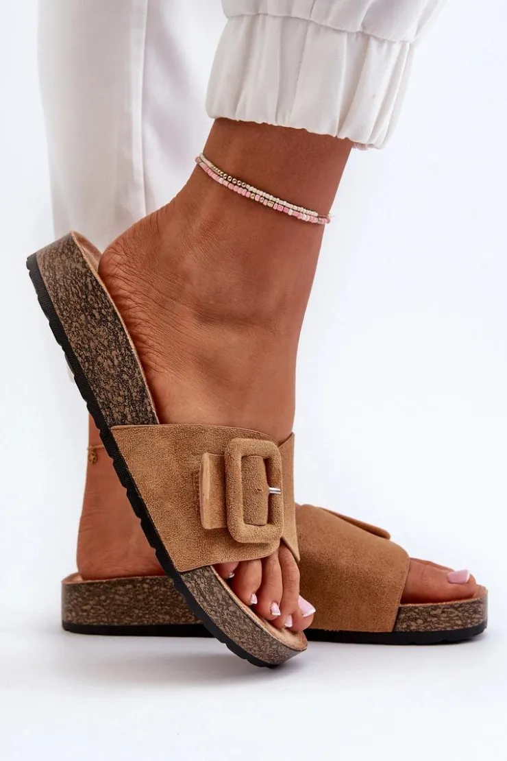 Best Boto Klapki Damskie Z Klamrą Eko Zamszowe Camel Laeltia