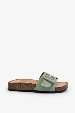 Damskie Boto Klapki Damskie Z Klamrą Eko Zamszowe Miętowe Laeltia