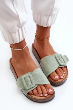 Damskie Boto Klapki Damskie Z Klamrą Eko Zamszowe Miętowe Laeltia