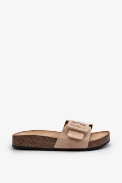 Clearance Boto Klapki Damskie Z Klamrą Eko Zamszowe Beżowe Laeltia