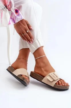 Clearance Boto Klapki Damskie Z Klamrą Eko Zamszowe Beżowe Laeltia