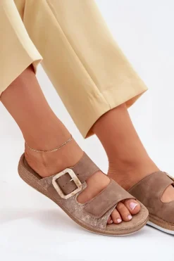 INBLU Klapki Na Platformie|Klapki Damskie Klasyczne*Klapki Damskie Z Klamrą I Rzepem MK000013 Brązowe Brązowy