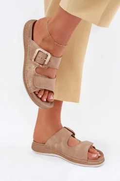 Damskie INBLU Klapki Damskie Z Klamrą I Rzepem MK000013 Beżowe