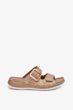 Damskie INBLU Klapki Damskie Z Klamrą I Rzepem MK000013 Beżowe