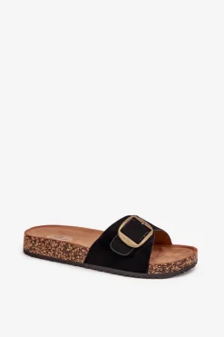 Hot Boto Klapki Damskie Z Klamrą Na Korkowej Platformie Czarne Zavira Czarny