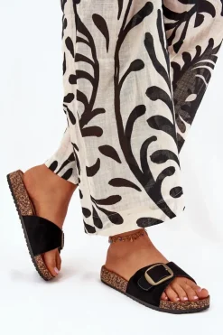 Hot Boto Klapki Damskie Z Klamrą Na Korkowej Platformie Czarne Zavira Czarny