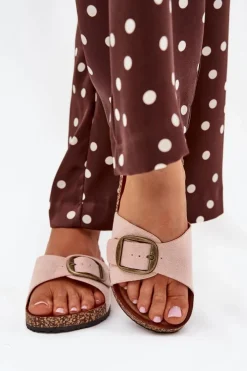 Damskie Boto Klapki Damskie Z Klamrą Na Korkowej Platformie Różowe Zavira