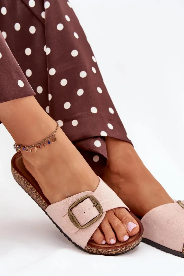 Damskie Boto Klapki Damskie Z Klamrą Na Korkowej Platformie Różowe Zavira