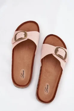 Damskie Boto Klapki Damskie Z Klamrą Na Korkowej Platformie Różowe Zavira