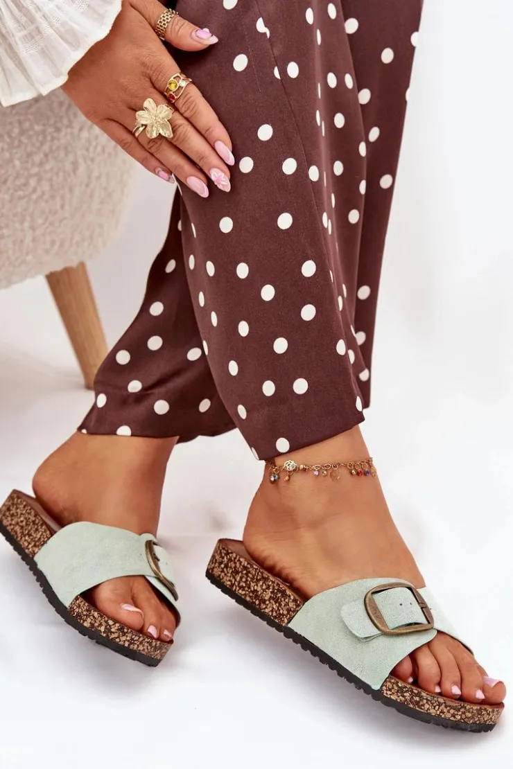 Boto Klapki Korkowe|Klapki Na Platformie*Klapki Damskie Z Klamrą Na Korkowej Platformie Miętowe Zavira Zielony