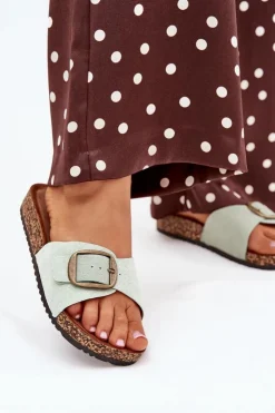 Boto Klapki Korkowe|Klapki Na Platformie*Klapki Damskie Z Klamrą Na Korkowej Platformie Miętowe Zavira Zielony