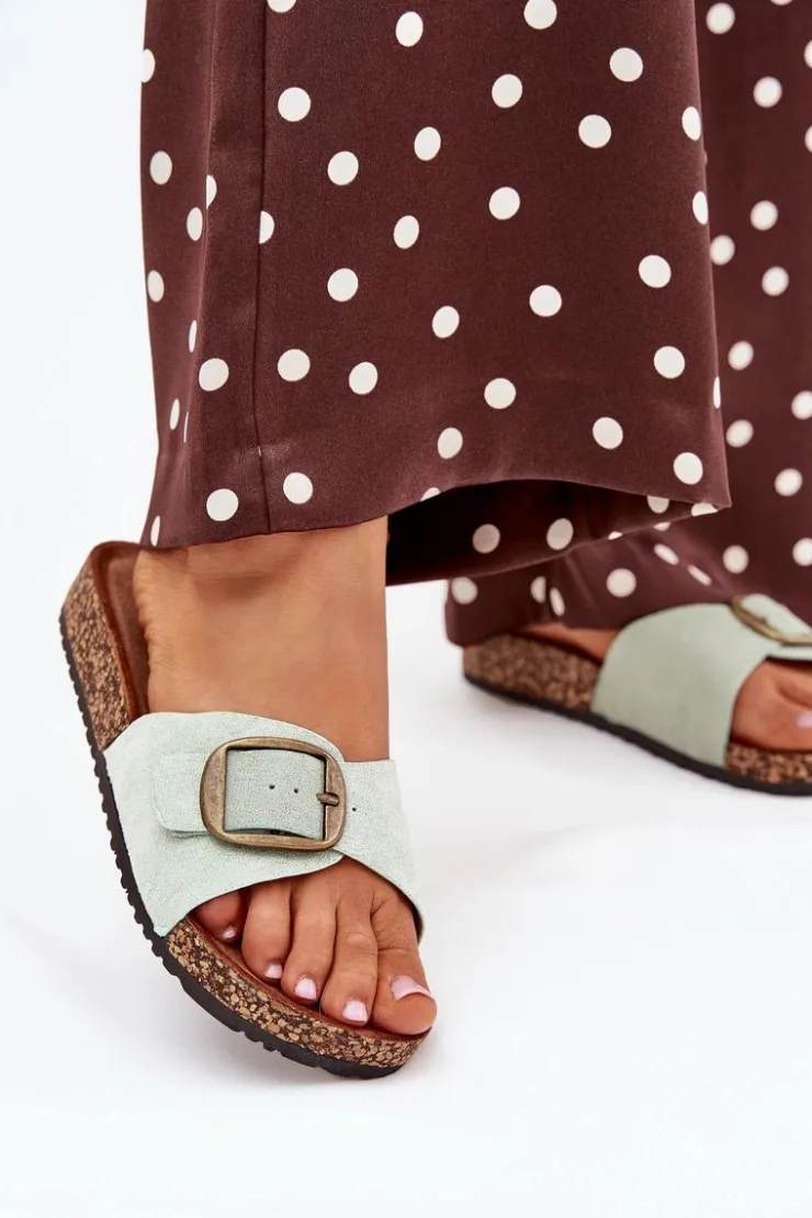 Boto Klapki Korkowe|Klapki Na Platformie*Klapki Damskie Z Klamrą Na Korkowej Platformie Miętowe Zavira Zielony