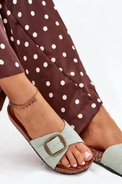 Boto Klapki Korkowe|Klapki Na Platformie*Klapki Damskie Z Klamrą Na Korkowej Platformie Miętowe Zavira Zielony