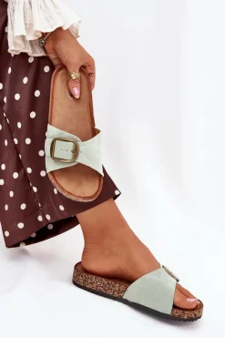 Boto Klapki Korkowe|Klapki Na Platformie*Klapki Damskie Z Klamrą Na Korkowej Platformie Miętowe Zavira Zielony