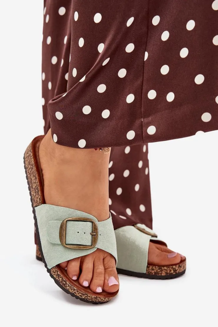 Boto Klapki Korkowe|Klapki Na Platformie*Klapki Damskie Z Klamrą Na Korkowej Platformie Miętowe Zavira Zielony