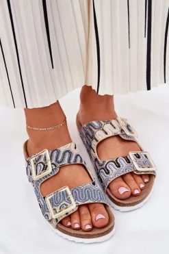 Clearance Damskie buty S.Barski Klapki Damskie Z Klamrami I Brokatem S.Barski RB51-006 Beżowe Beżowy