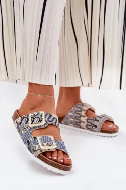 Clearance Damskie buty S.Barski Klapki Damskie Z Klamrami I Brokatem S.Barski RB51-006 Beżowe Beżowy