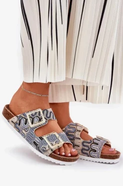 Clearance Damskie buty S.Barski Klapki Damskie Z Klamrami I Brokatem S.Barski RB51-006 Beżowe Beżowy