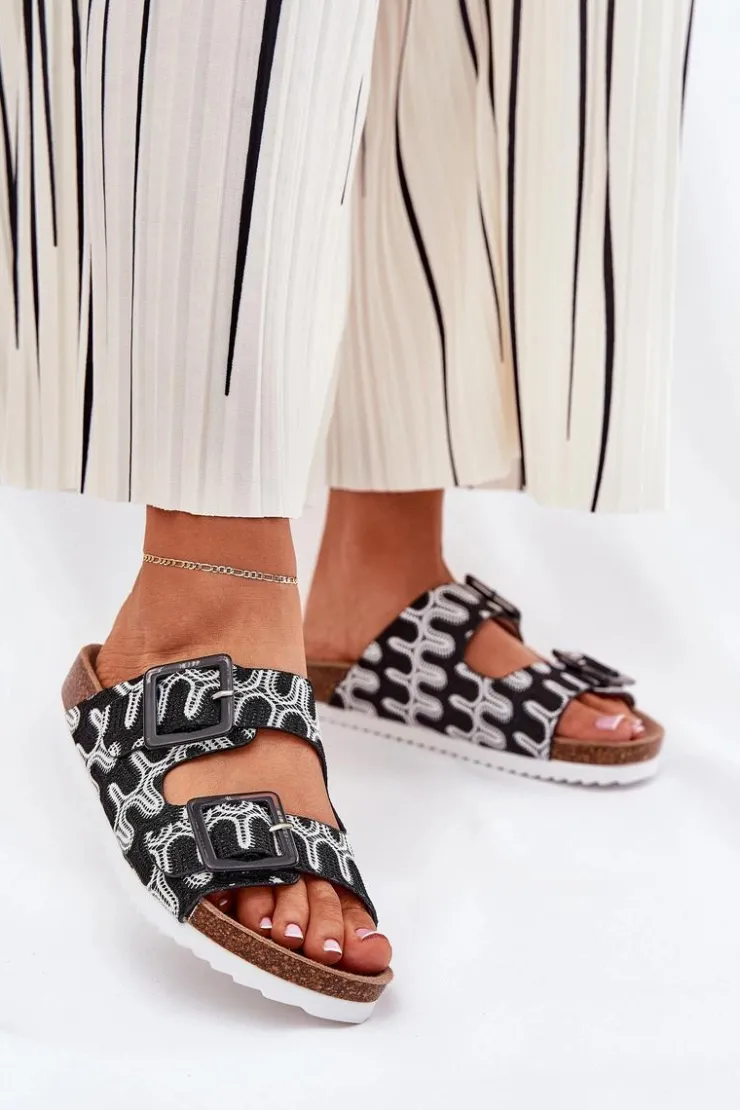 New Damskie buty S.Barski Klapki Damskie Z Klamrami I Brokatem S.Barski RB51-006 Czarne Czarny