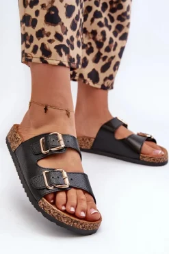 Online Boto Klapki Damskie Z Klamrami Czarne Fronila Czarny