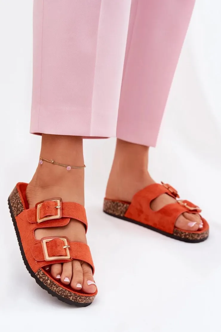 Boto Klapki Korkowe|Klapki Na Platformie*Klapki Damskie Z Klamrami Na Korkowej Podeszwie Pomarańczowe Sercele