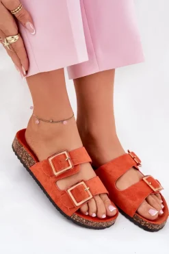 Boto Klapki Korkowe|Klapki Na Platformie*Klapki Damskie Z Klamrami Na Korkowej Podeszwie Pomarańczowe Sercele