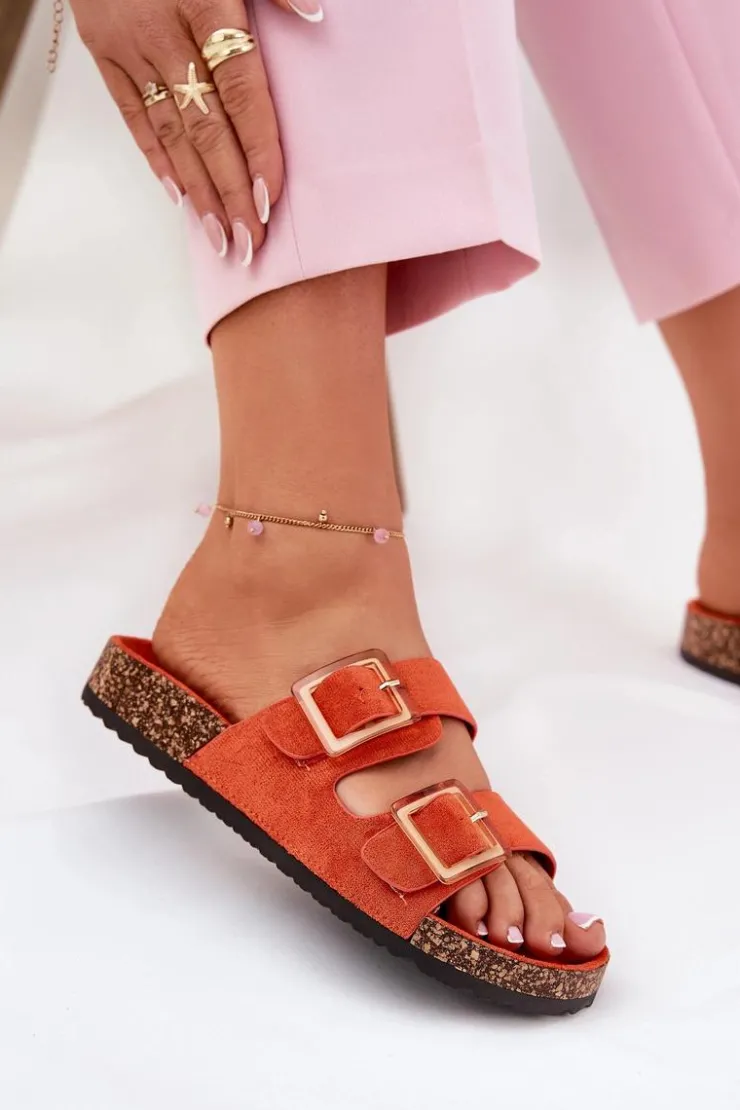 Boto Klapki Korkowe|Klapki Na Platformie*Klapki Damskie Z Klamrami Na Korkowej Podeszwie Pomarańczowe Sercele