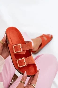 Boto Klapki Korkowe|Klapki Na Platformie*Klapki Damskie Z Klamrami Na Korkowej Podeszwie Pomarańczowe Sercele