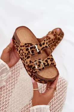 Boto Klapki Korkowe|Klapki Na Platformie*Klapki Damskie Z Klamrami Na Masywnej Platformie Panterka Odisene Brązowy