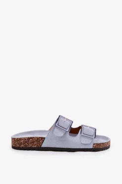 Online Boto Klapki Damskie Z Klamrami Na Korkowej Podeszwie e Sercele Niebieski