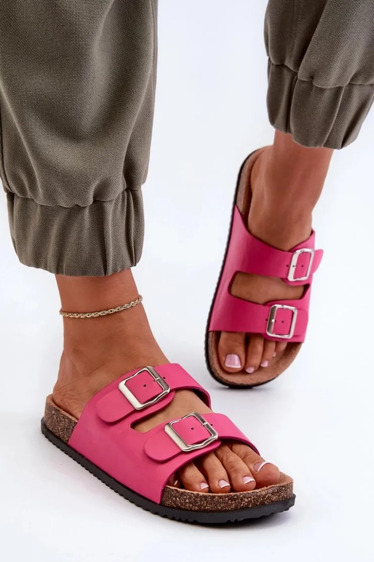 Damskie Boto Klapki Damskie Z Klamrami Fuksja Oliena