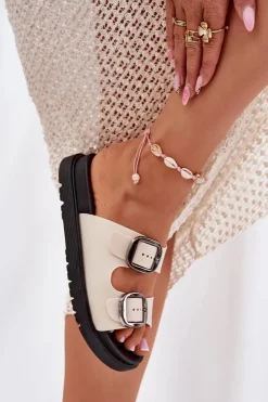 Damskie Boto Klapki Damskie Z Klamrami Na Platformie Beżowe Elamas