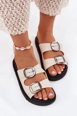 Damskie Boto Klapki Damskie Z Klamrami Na Platformie Beżowe Elamas