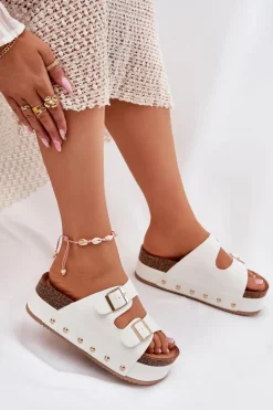 Online Boto Klapki Damskie Z Klamrami Na Masywnej Platformie Białe Odisene