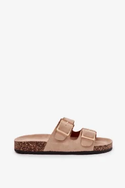 Damskie Boto Klapki Damskie Z Klamrami Na Korkowej Podeszwie Beżowe Sercele