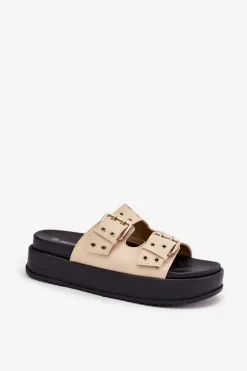 Damskie Boto Klapki Damskie Z Klamrami Na Platformie Beżowe Nilatha