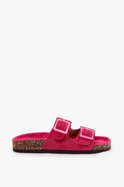 Damskie Boto Klapki Damskie Z Klamrami Na Korkowej Podeszwie Fuksja Sercele