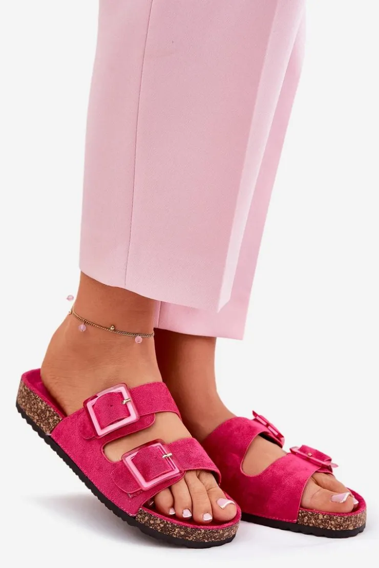 Damskie Boto Klapki Damskie Z Klamrami Na Korkowej Podeszwie Fuksja Sercele