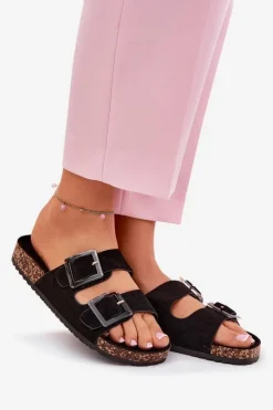 Boto Klapki Korkowe|Klapki Na Platformie*Klapki Damskie Z Klamrami Na Korkowej Podeszwie Czarne Sercele Czarny