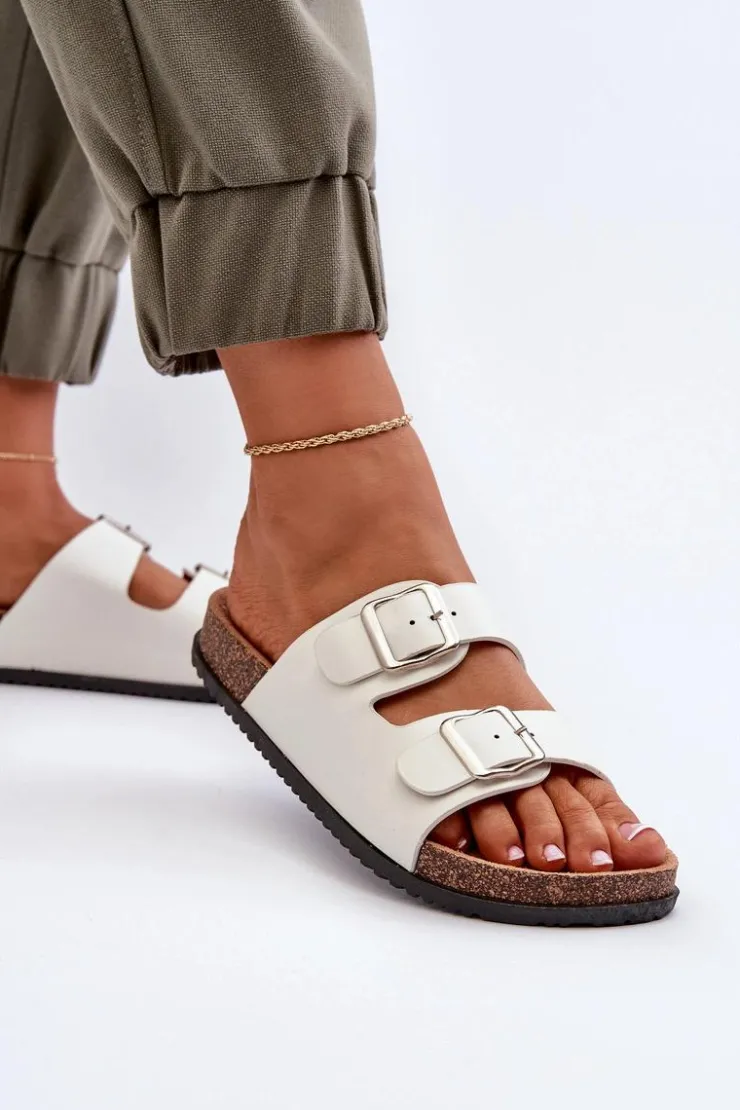 Boto Klapki Korkowe|Klapki Damskie Klasyczne*Klapki Damskie Z Klamrami Białe Oliena Biały