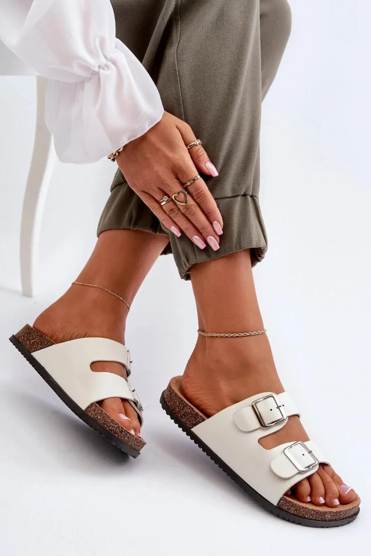 Boto Klapki Korkowe|Klapki Damskie Klasyczne*Klapki Damskie Z Klamrami Białe Oliena Biały