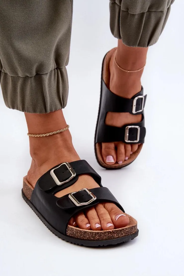 Damskie Boto Klapki Damskie Z Klamrami Czarne Oliena