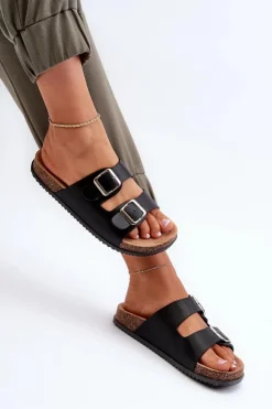 Damskie Boto Klapki Damskie Z Klamrami Czarne Oliena