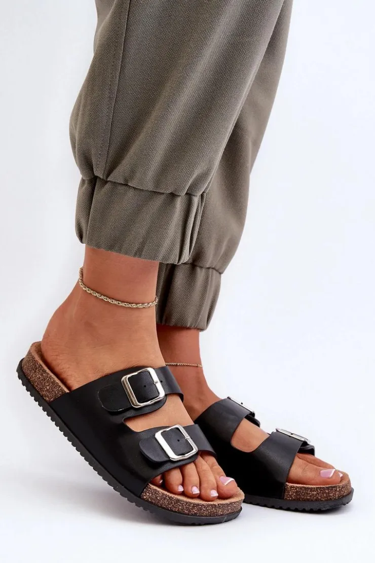 Damskie Boto Klapki Damskie Z Klamrami Czarne Oliena