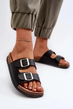 Damskie Boto Klapki Damskie Z Klamrami Czarne Oliena